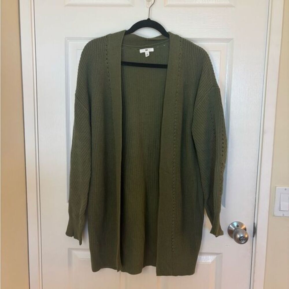 Nordstrom BP Cozy Olive Knit Open Front Long Women's Cardigan Sweater